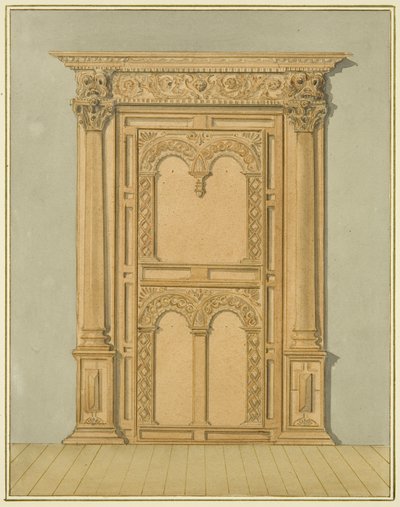 Porta de carvalho esculpido, 6 Redcliffe Street (aquarela sobre papel) de Thomas Leeson the Elder Rowbotham