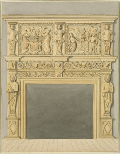 Chaminé de 1632, na Rua Redcliffe, 128 (aquarela sobre papel) de Thomas Leeson the Elder Rowbotham