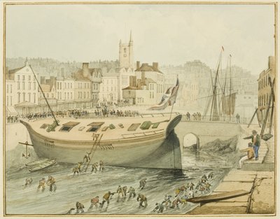 Limpando o porto flutuante, 1828 de Thomas Leeson the Elder Rowbotham