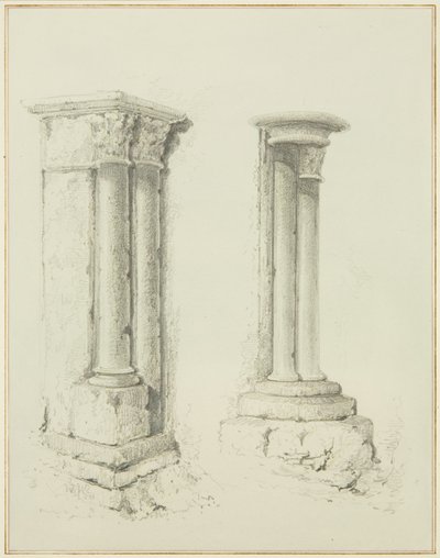 Colunas nas instalações da Mereweather entre a Rua Nicholas e a Rua Corn (lápis e aguarela sobre papel) de Thomas Leeson the Elder Rowbotham