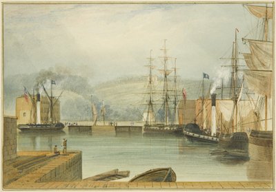 Cumberland Basin, com os vaporizadores de remos "St. George" e "George IV" e o "Conde de Liverpool". de Thomas Leeson the Elder Rowbotham
