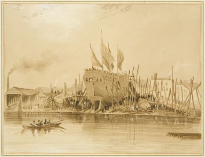 Doca de Wapping Oriental, lançamento do "Avon", 1826 de Thomas Leeson the Elder Rowbotham