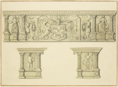 Frieze on Chimneypiece at 15 Broad Street (lápis & aquarela sobre papel) de Thomas Leeson the Elder Rowbotham
