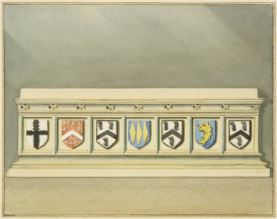 Rolamentos Heráldicos no Túmulo de Walter Frampton na Igreja de São João (aguarela no papel) de Thomas Leeson the Elder Rowbotham
