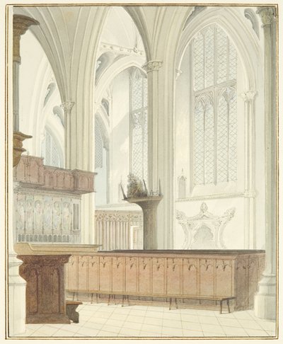 Interior da Catedral de Bristol, perto de Órgão (aguarela sobre papel) de Thomas Leeson the Elder Rowbotham