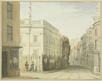 Olhando para a Broad Street com a Nova Câmara Municipal (aguarela no papel) de Thomas Leeson the Elder Rowbotham