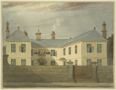 Almshouses Merchant Taylors, Merchant Street (lápis e aquarela sobre papel) de Thomas Leeson the Elder Rowbotham