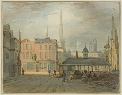 North East End of King Street, mostrando Welsh Market (aquarela no papel) de Thomas Leeson the Elder Rowbotham