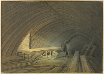 Telhado antigo de carvalho da Igreja de São Lourenço, em Bell Lane (aguarela sobre papel) de Thomas Leeson the Elder Rowbotham