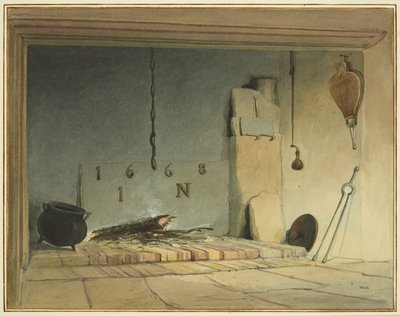 Lareira antiga na Casa da Fazenda (parte da Corte do Barr) de Thomas Leeson the Elder Rowbotham