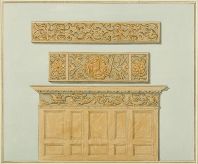 Partes do Revestimento e Frieze, na Mansão Langton, na parte de trás (aguarela sobre papel) de Thomas Leeson the Elder Rowbotham