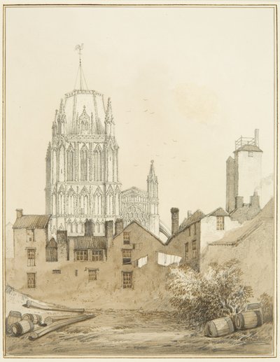 Igreja Redcliffe e parte da Colina Redcliffe com a Torre de Tiro (aguarela sobre papel) de Thomas Leeson the Elder Rowbotham