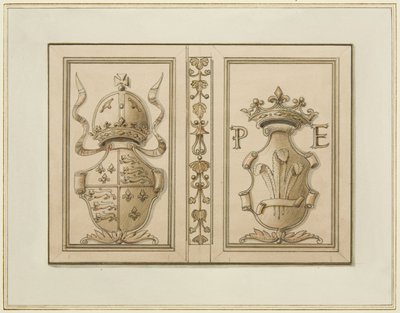 Escudos reais do 46 Baldwin Street (aguarela sobre papel) de Thomas Leeson the Elder Rowbotham