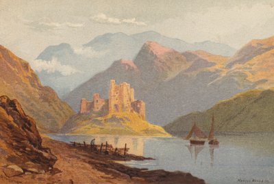 Escócia, Castelo Eilean-Donan (lito colorido) de Thomas Leeson the Elder Rowbotham