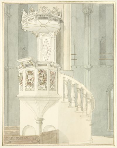 Púlpito de Pedra da Catedral de Bristol (aguarela sobre papel) de Thomas Leeson the Elder Rowbotham