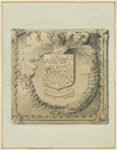 Brasão de pedra sobre a Porta Norte da Corte do Barr de Thomas Leeson the Elder Rowbotham