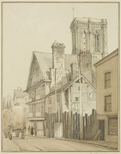 Rua do Templo, mostrando a Torre da Igreja do Templo (aquarela sobre papel) de Thomas Leeson the Elder Rowbotham