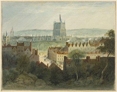 The Cathedral, College Green e College Street (aquarela no papel) de Thomas Leeson the Elder Rowbotham