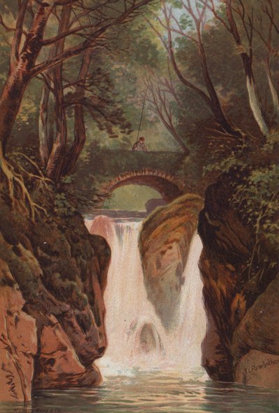 The English Lakes, Rydal Falls (cor litho) de Thomas Leeson the Elder Rowbotham