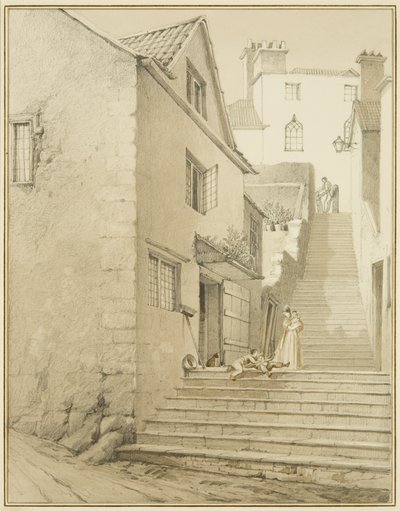 Os degraus que ligam Griffin Lane e Church Lane (aguarela sobre papel) de Thomas Leeson the Elder Rowbotham