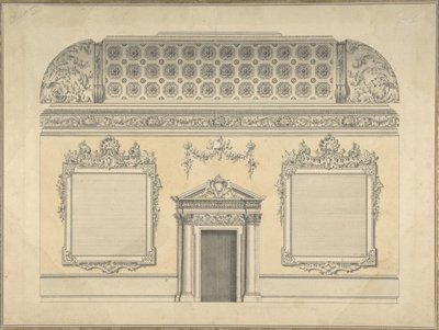 Projeto para Corte de Sala Rococó, com Teto Abobadado e Ornamentado Coríntio..., ca.1750. de Thomas Lightoler.