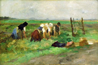 Trabalhadores de campo, c.1900 (óleo em papelão) de Thomas Ludwig Herbst