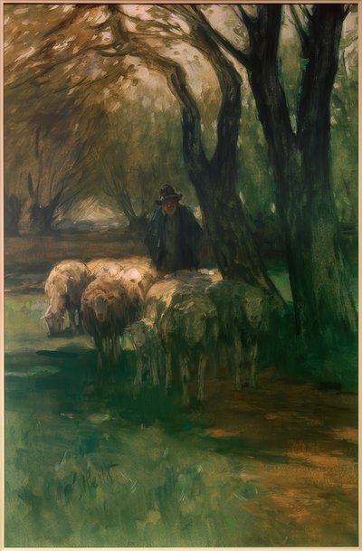Rebanho de ovelhas sob árvores de Thomas Ludwig Herbst