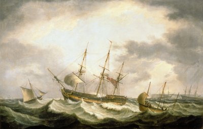 Um Três Mestres à deriva no Downs com ajuda à mão (óleo sobre tela) de Thomas Luny