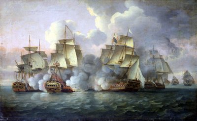 O HMS "Mediator" enfrenta navios franceses e americanos de Thomas Luny