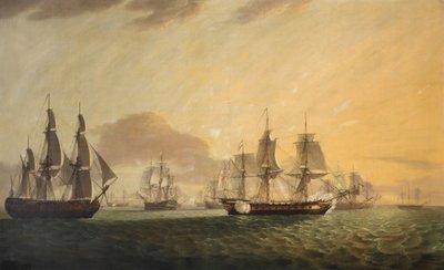 O "General Goddard" capturando os navios holandeses das Índias Orientais, finais do século XVIII - princípios do século XIX (óleo sobre tela) de Thomas Luny