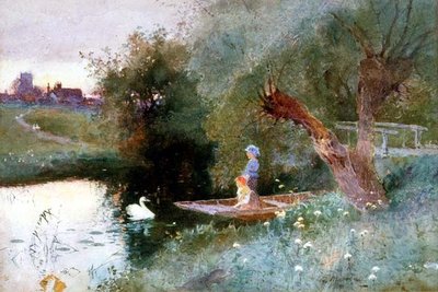 Crianças em uma caçada à noite (aquarela) de Thomas Mackay