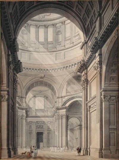 Vista Interna da Catedral de São Paulo a partir da Entrada Norte (tinta indígena e lavagem em papel) de Thomas Malton Jnr.
