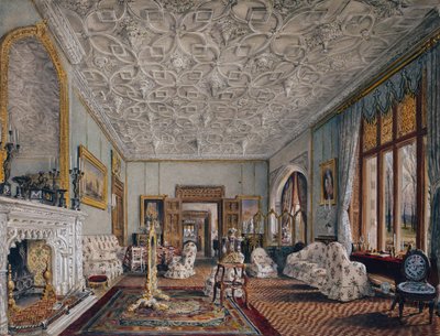 Sala de Estar em Estilo Gótico, c.1850 (aguarela) de Thomas Mann Baynes