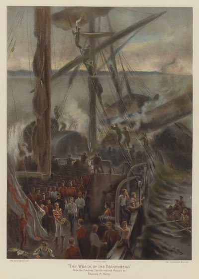 O Naufrágio do Birkenhead (cor litho) de Thomas Marie Madawaska Hemy