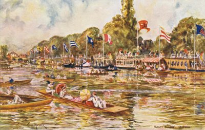 Rio Tamisa: Barcaças Varsity, Oxford (litografia a cores) de Thomas Maybank