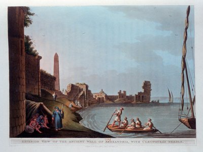 Vista exterior da antiga muralha de Alexandria, com agulha de Cleópatras, 1802. de Thomas Milton