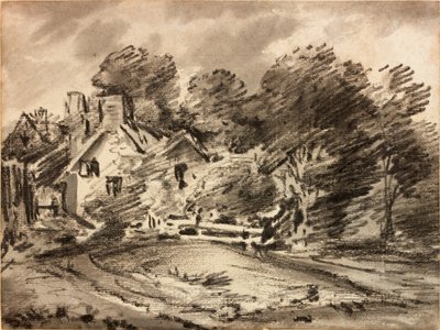 Paisagem com Cottage (giz und lavar no papel) de Thomas Monro