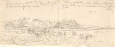 Bad Lands perto de Boise, N.P.R.R. (Caminho de ferro do Pacífico) de Thomas Moran