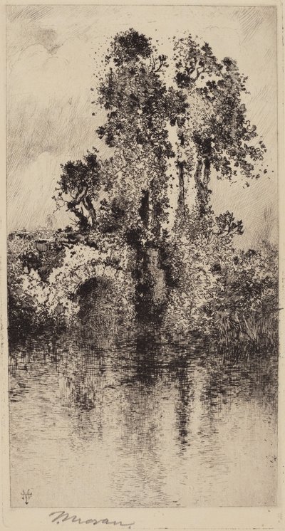 Ponte e árvores de Thomas Moran