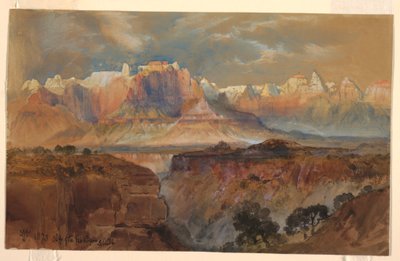 Desenho, Penhascos do Rio Virgin, Sul do Utah, 1873 de Thomas Moran