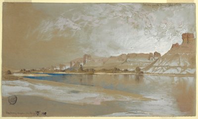 Desenho, Green River a partir do Ferry, Território do Wyoming, 11 de setembro de 1889 de Thomas Moran