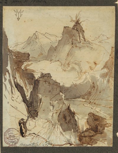 Desenho, Hiawatha vê Mudjekeewis, 1870-75 de Thomas Moran