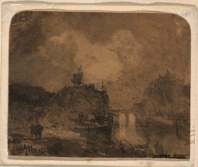 Desenho, Cena do rio, Grand Canyon, Colorado, 1870 de Thomas Moran