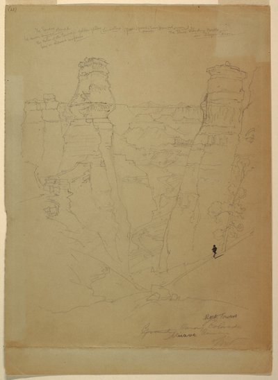 Desenho, Torres de rocha no desfiladeiro Muave [Muav], Colorado, 1873 de Thomas Moran