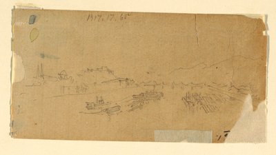 Desenho, Os Tetons, vistos da planície, 28 de agosto de 1879 de Thomas Moran