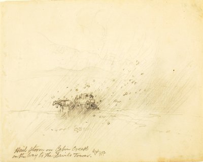 Chuva de granizo em Cabin Creek a caminho da Torre do Diabo de Thomas Moran