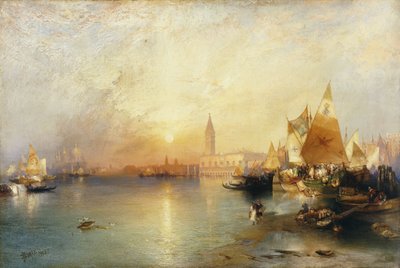 Pôr do sol, Veneza; Santa Maria e o Palácio Ducal, 1902 de Thomas Moran