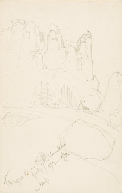 Tongue River Cliffs (no acampamento) de Thomas Moran