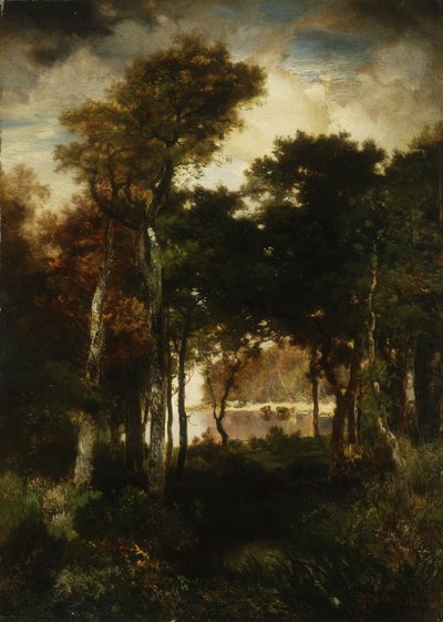 Madeiras por um rio, 1886 de Thomas Moran