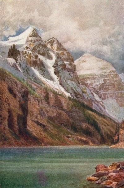 Fim do Lago Louise e Monte Aberdeen (litografia a cores) de Thomas Mower Martin